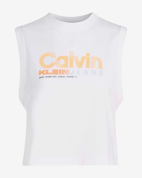 Camiseta Calvin Klein Jeans Colorful Artwork sin mangas blanco naranja mujer