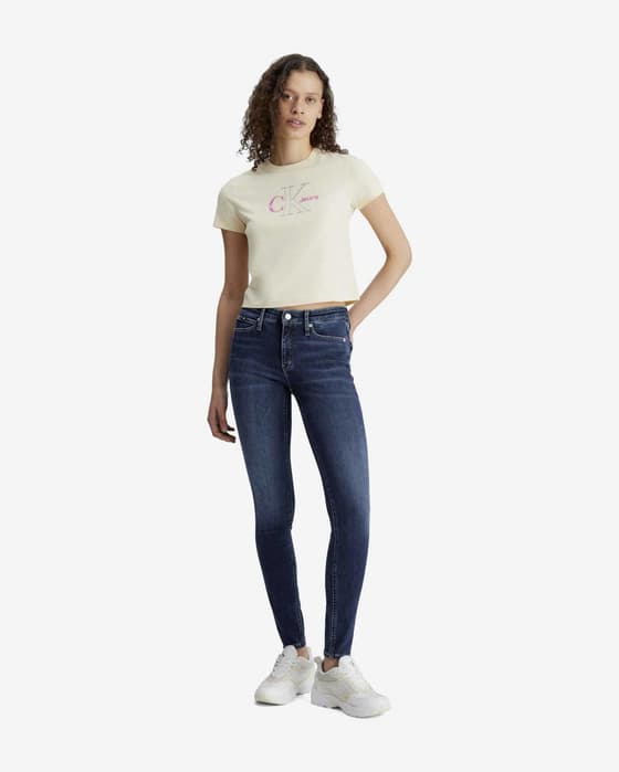 Camiseta Calvin Klein Jeans Bold Monologo manga corta blanco crema rosa mujer