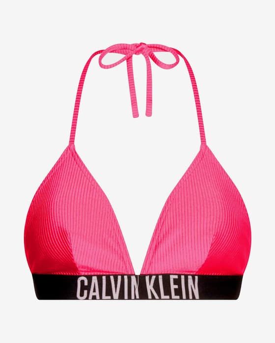 Top de biquíni Calvin Klein Triangle Textured Intense Power rosa preto mulher