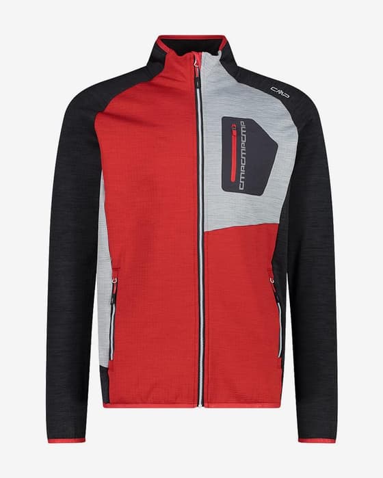 Camisola polar CMP Melange Grid Tech vermelho preto cinzento