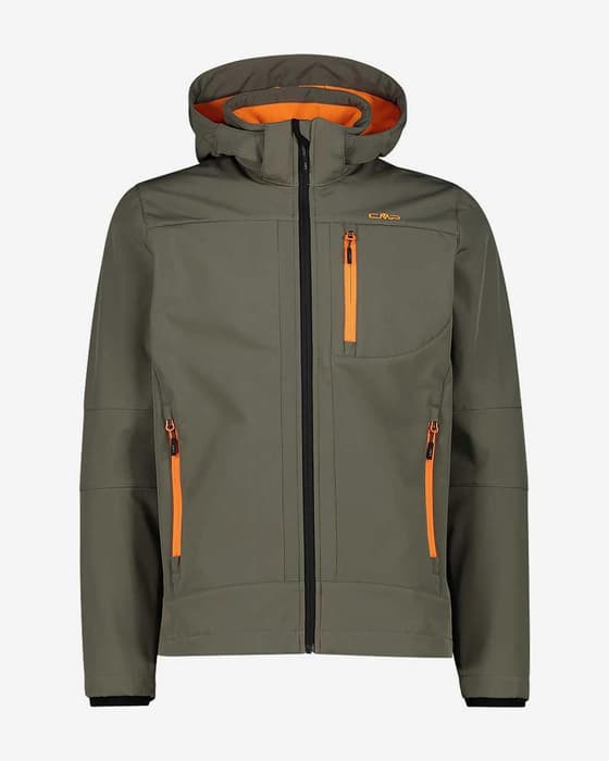 Chaqueta CMP Zip Hood Softshell capucha desmontable verde oliva naranja