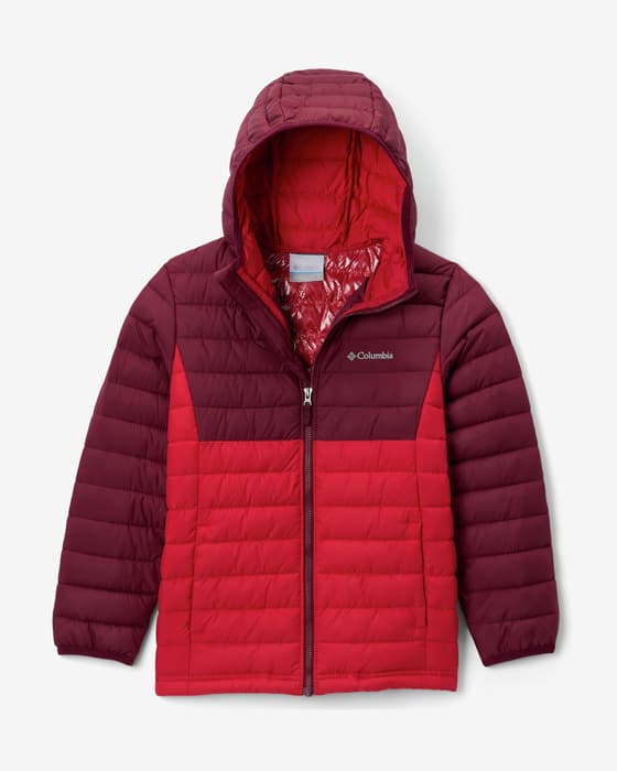 Casaco com capucho Columbia Powder Lite II vermelho brilhante granada criança