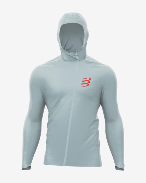 Chaqueta con capucha Compressport Hurricane Waterproof 10/10 azul celeste