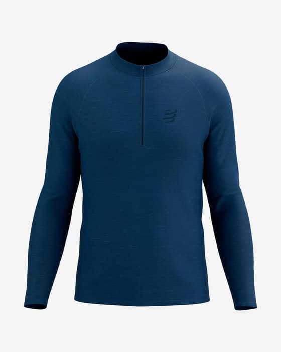 Camiseta Compressport Trail Half Zip manga larga azul oscuro