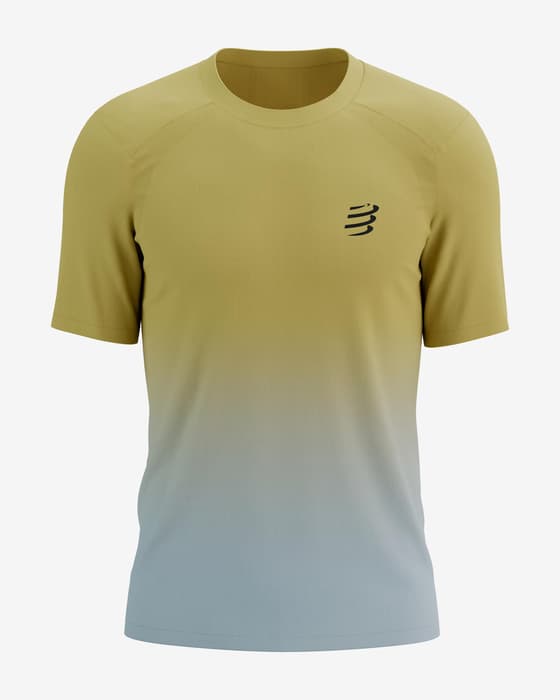 Camiseta Compressport Performance manga corta amarillo azul