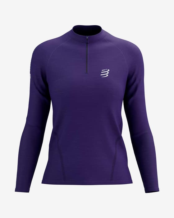 Camiseta Compressport Trail Half Zip manga larga violeta lila mujer