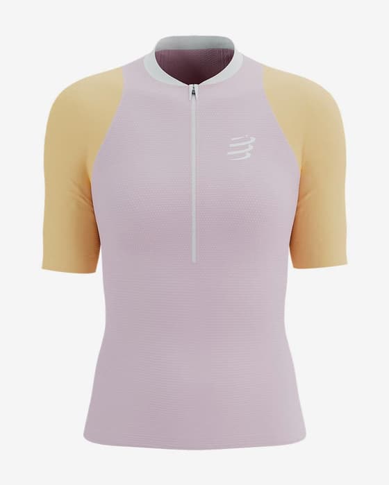 Camiseta Compressport Trail Racing Postural manga corta violeta naranja mujer