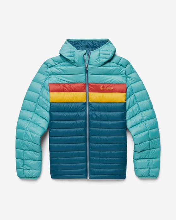 Chaqueta con capucha Cotopaxi Fuego Down azul rojo amarillo