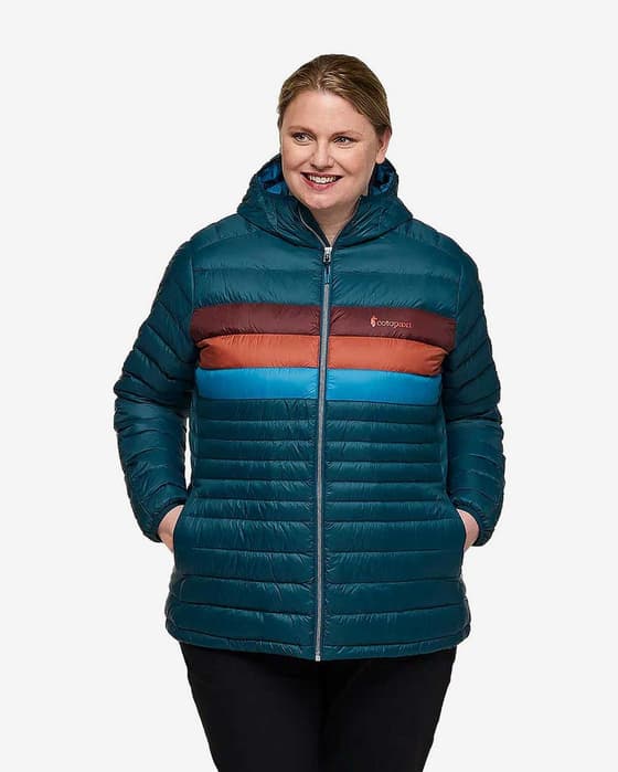 Chaqueta con capucha Cotopaxi Fuego Down azul verdoso mujer