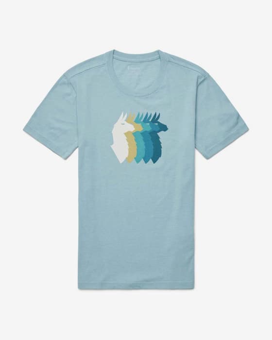 T-Shirt Cotopaxi Llama Sequence Organic short sleeve light blue for women.