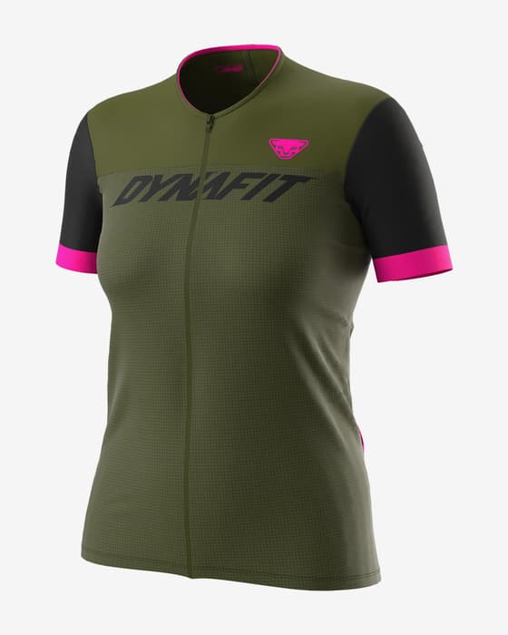 Maillot Dynafit Ride Light Full Zip manche courte vert kaki fuchsia femme