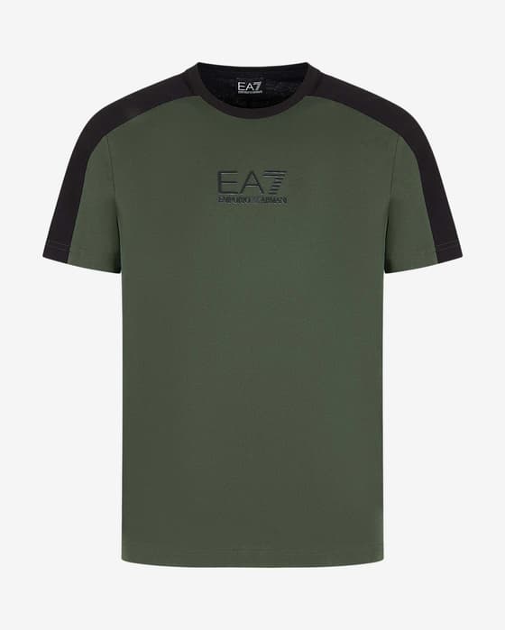 Camiseta EA7 Emporio Armani Train Athletic Colour Block Mid Logo manga corta verde oscuro negro