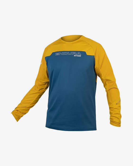 Maillot Endura MT500 Burner manche longue bleu acier jaune