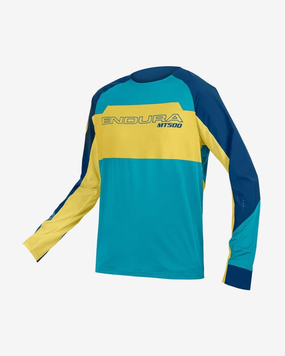 Maillot Endura MT500 Burner Lite manche longue bleu clair jaune