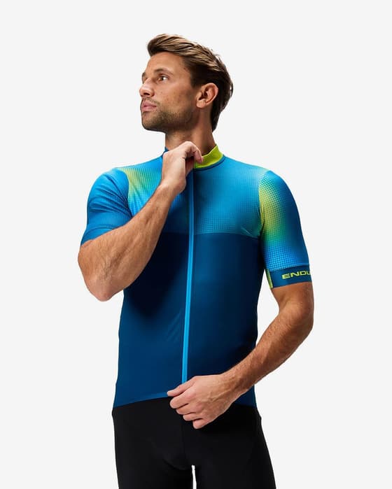 Maillot Endura Bitmap Block FS260 manches courtes bleu jaune