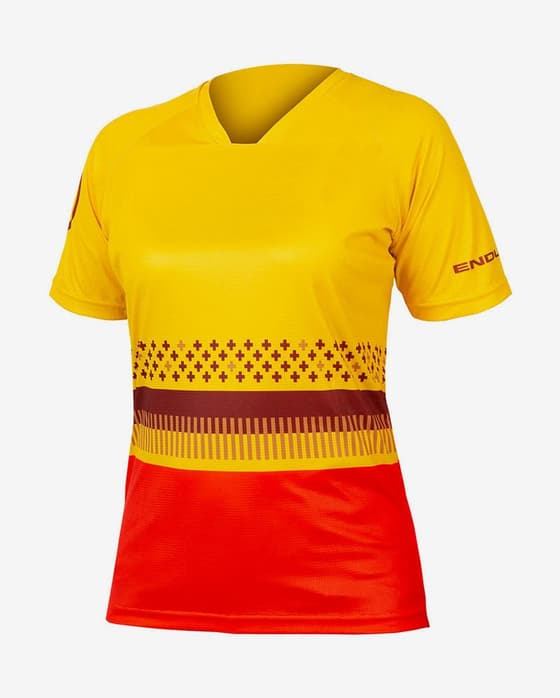 Maillot Endura SingleTrack Print manga corta amarillo rojo mujer