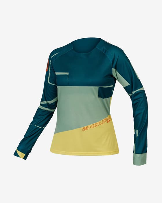 Maillot Endura MT500 Print Limited Edition manche longue turquoise jaune femme