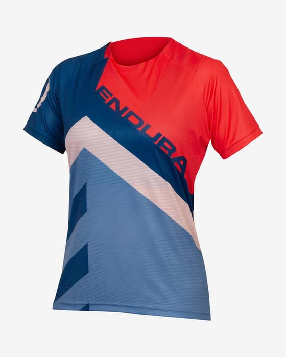 Maillot Endura SingleTrack Print Limited Edition manche courte rouge clair bleu femme