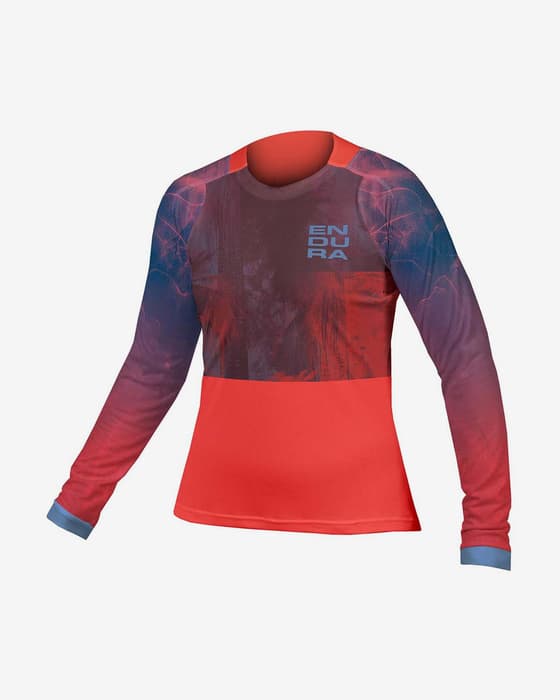 Maillot Endura Tropical Limited Edition manche longue rouge clair bleu femme