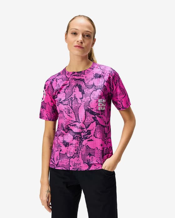 Maillot Endura Grid Floral LTD imprimé manches courtes rose fuchsia femme