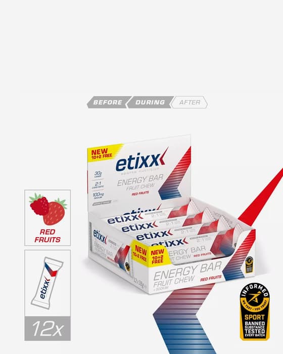 Etixx Energy Bar Chew gominolas smaak rode vruchten 38 g (12 stuks)