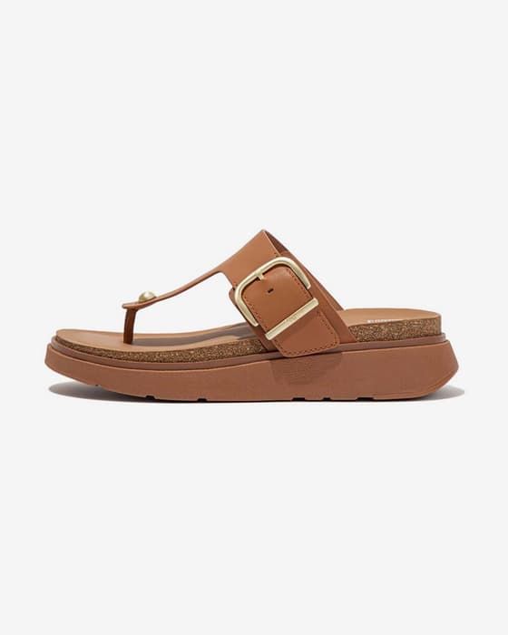 Sandalias FitFlop Gen-FF Buckle Leather Toe-Post marrón claro mujer