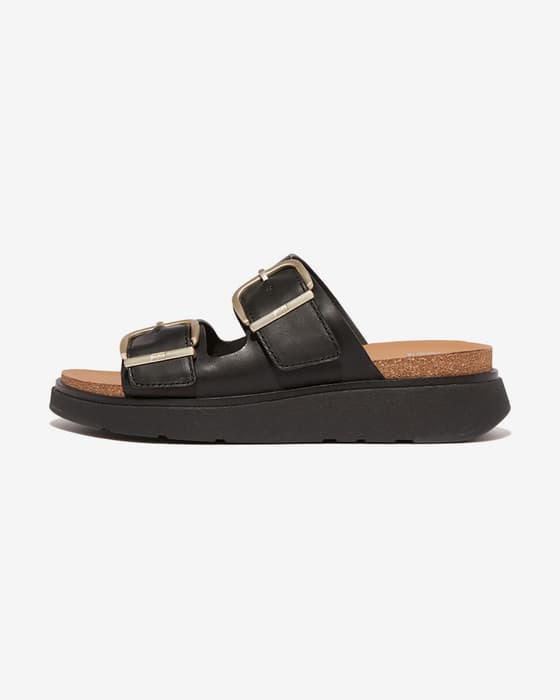 Sandalias FitFlop Gen-FF Buckle Two-Bar Leather Slides negro mujer