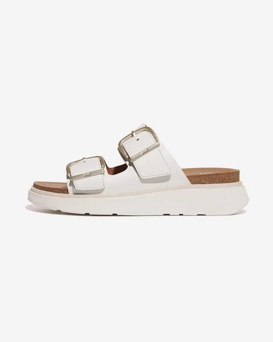 Sandalias FitFlop Gen-FF Buckle Two-Bar Leather Slides blanco mujer