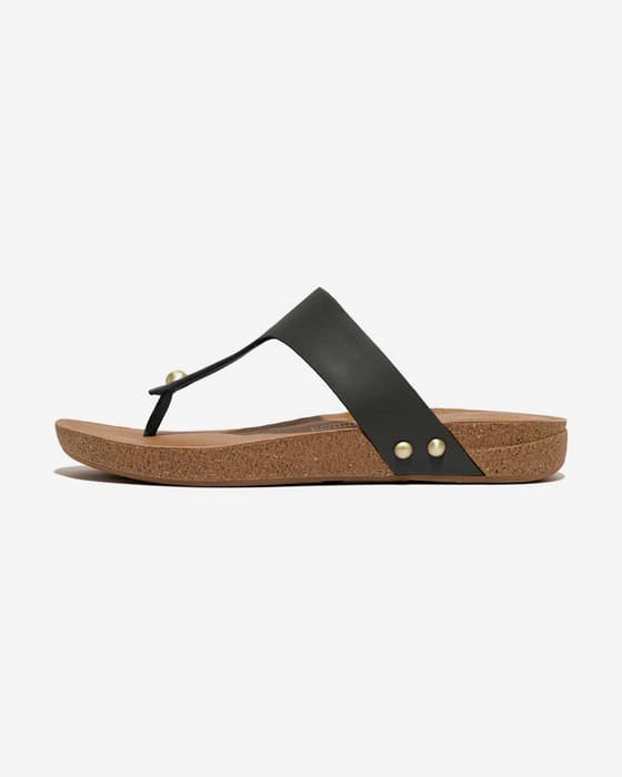 Sandalias FitFlop IQushion Leather Toe-Post negro mujer