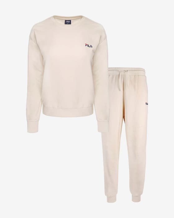 Conjunto Fila Pyjamas Cotton Brushed Fleece Small Logo beige claro mujer