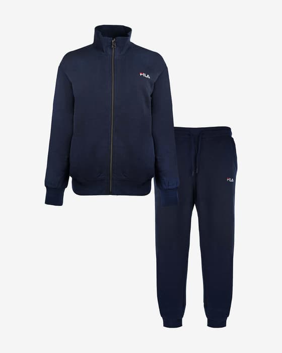 Conjunto Fila Pyjamas Cotton Brushed Fleece Full Zip Logo azul marino mujer