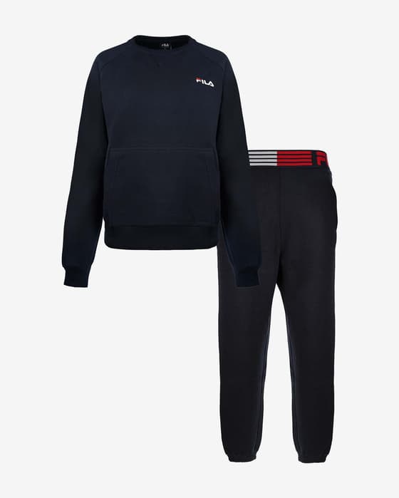 Conjunto Fila Pyjamas Cotton Brushed Fleece Stripes negro rojo mujer