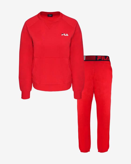 Conjunto Fila Pyjamas Cotton Brushed Fleece Stripes rojo intenso mujer