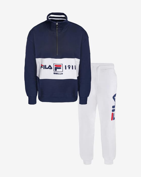 Conjunto Fila Pyjamas Cotton Brushed Fleece Mid Logo azul marino blanco mujer