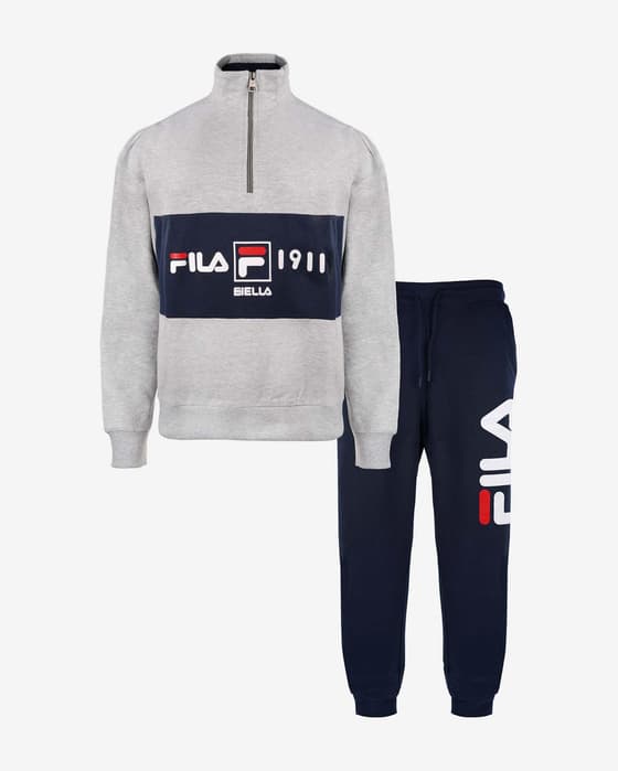 Conjunto Fila Pyjamas Cotton Brushed Fleece Mid Logo gris claro negro rojo mujer