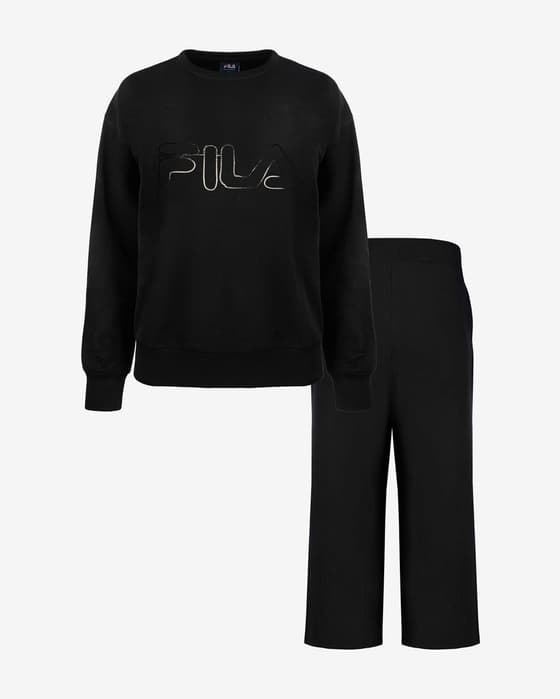 Conjunto Fila Pyjamas Cotton Brushed Fleece Reflect Logo negro mujer