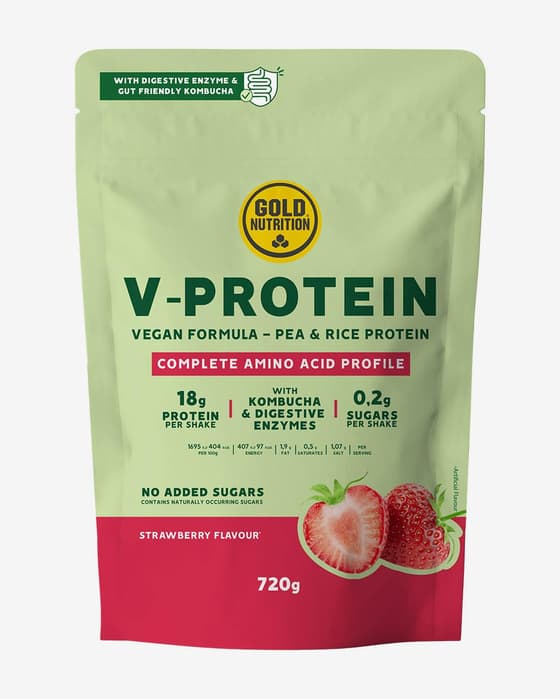 Proteïne Vegan GoldNutrition aardbeiensmaak 720 g