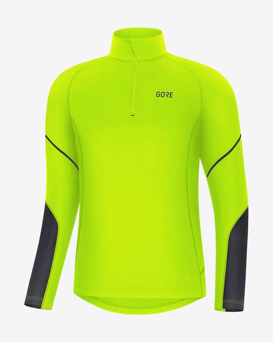 Camiseta Gore Wear Mid Zip manga larga amarillo neón negro