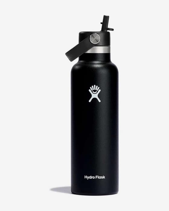 Bidón Hydro Flask 21 Oz Standard Mouth con tapa Flex Straw Cap negro