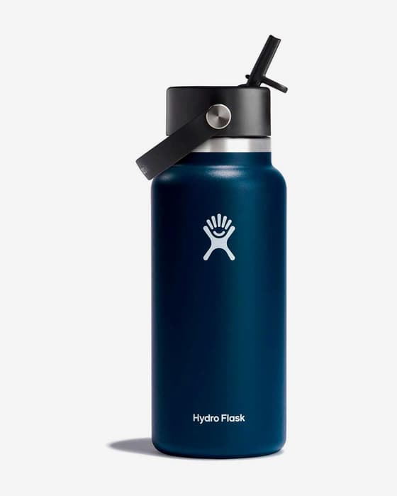 Bidón Hydro Flask 32 Oz Wide Mouth con tapa Flex Straw Cap azul noche