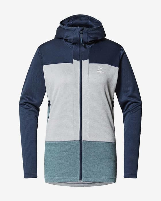 Haglöfs ROC Flash Mid Damen Kapuzenfleecejacke weiß/mitternachtsblau