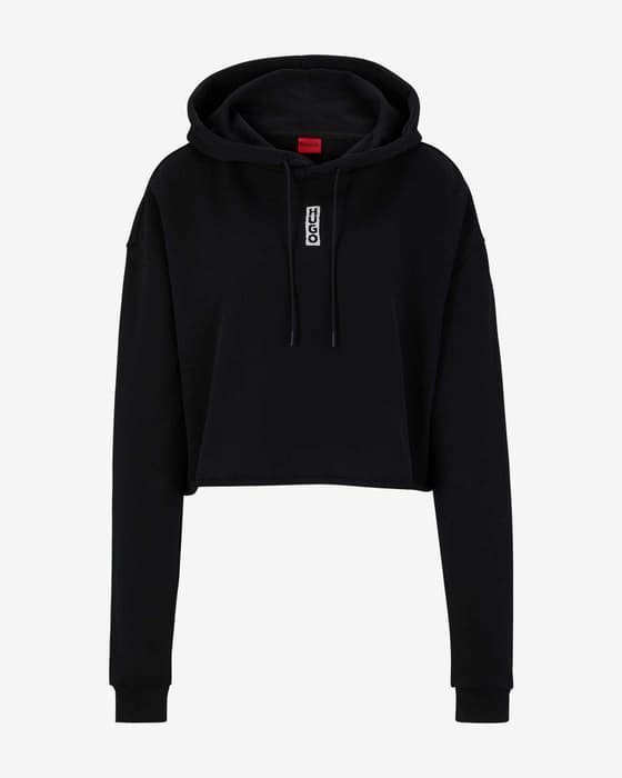 Sudadera con capucha HUGO Cropped Vertical Logo negro mujer