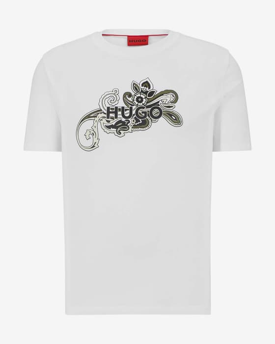Camiseta HUGO Cotton Paisley Logo manga corta blanco verde