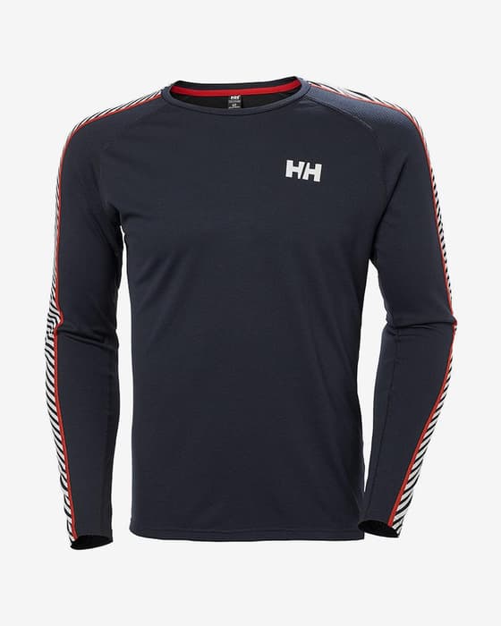 Helly Hansen Lifa Active Stripe Crew Long Sleeve Base Layer Top Navy Blue Red