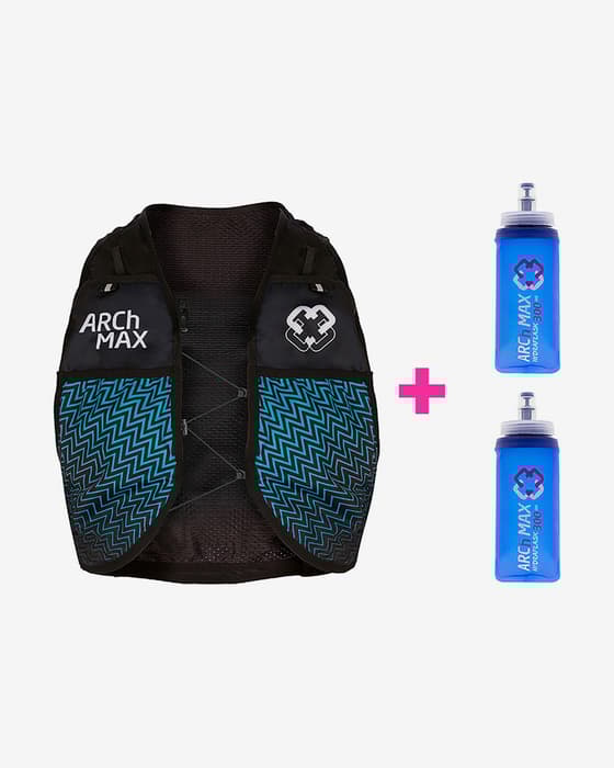 Chaleco hidratación Arch Max E4-2.5 + 2 Hydraflask de 300ml azul marino negro
