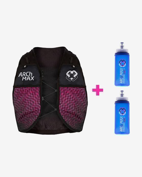 Chaleco hidratación Arch Max E4-2.5 + 2 Hydraflask de 300ml rosa fuerte negro