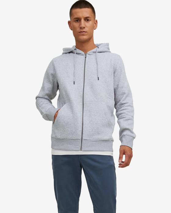Sudadera con capucha Jack & Jones Basic Sweat Full Zip gris