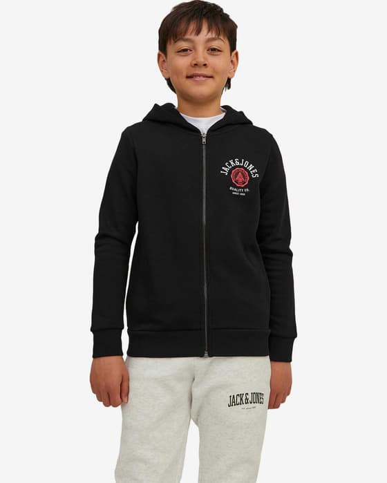 Sudadera con capucha Jack & Jones Logo Sweat Full Zip negro rojo blanco infantil