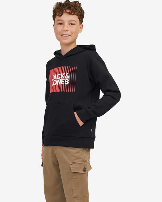 Sudadera con capucha Jack & Jones Logo Stripe negro rojo infantil