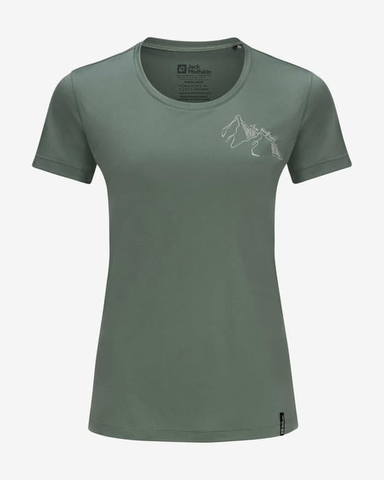 Camiseta Jack Wolfskin Peak Graphic manga corta verde oscuro mujer